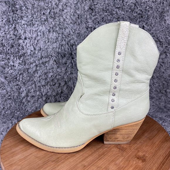 Very Volatile Green Leather Rhinestone Cowboy Boots Women's Size 7 - Picture 2 of 10